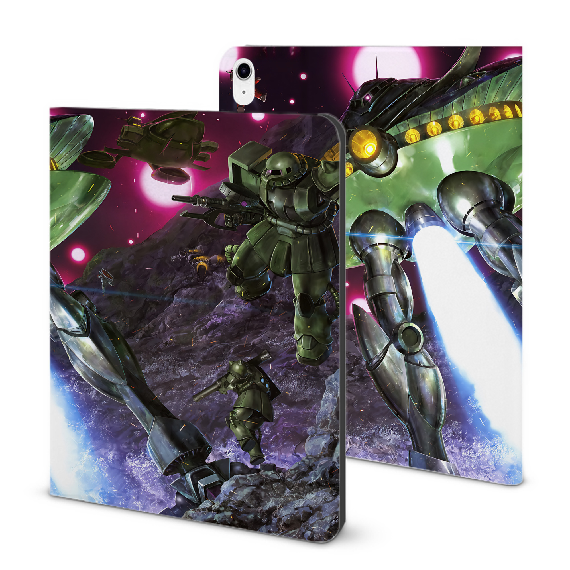 （画像用） 機動戦士ガンダム Mobile Suit Gundam IPad ケース ブック型 PUレザー TPU 耐衝撃 軽量 薄型 ペン収納なし 全面保護 IPad 各モデル対応